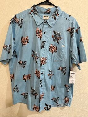 Hurley Light Blue Short-Sleeve Floral Button-Down Shirt Extra Large